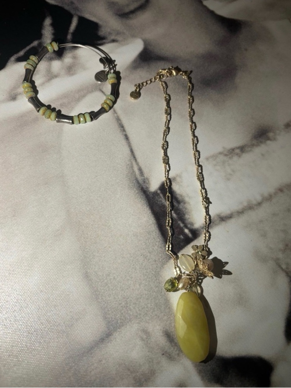 Uranium UV glow bracelet and a vintage bohm necklace